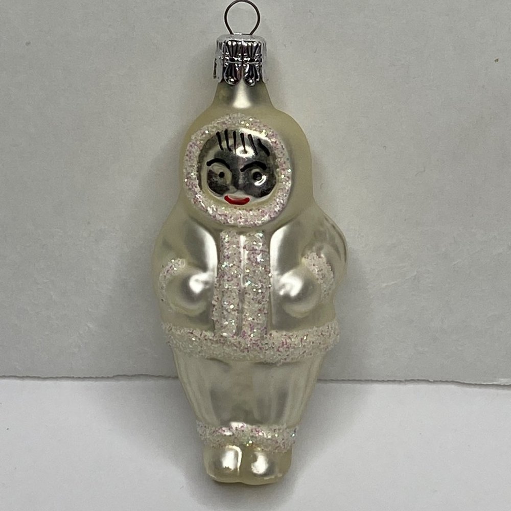 Vintage Czech Republic Blown Mercury Glass Eskimo Christmas Tree Ornament